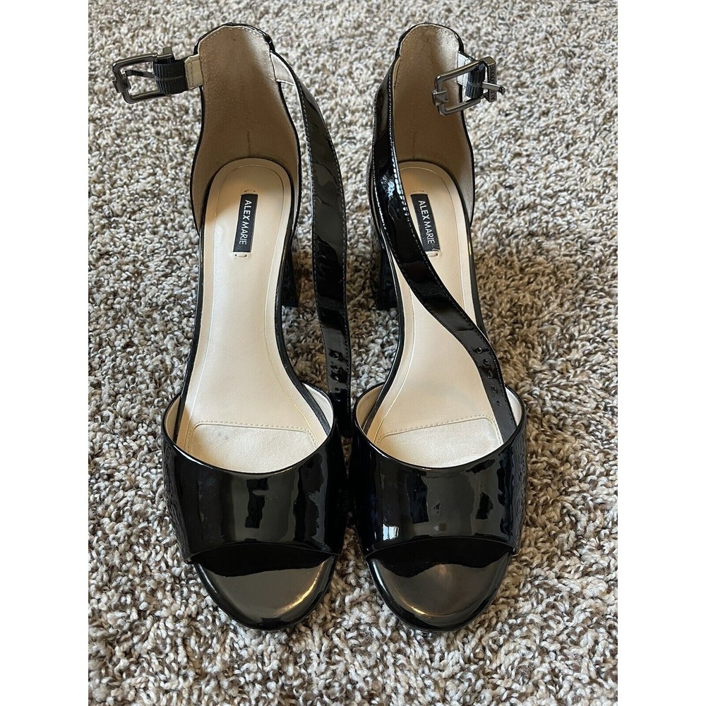 Alex Marie Style Opel Black Patent Leather Block Heel Ankle Strap Size 10